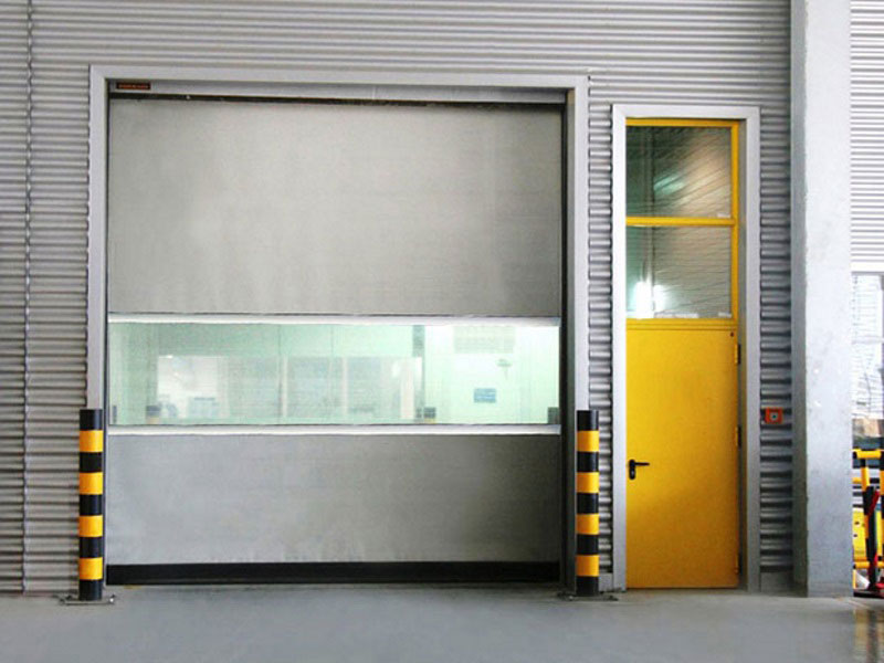 A commercial garage door in a warehouse.